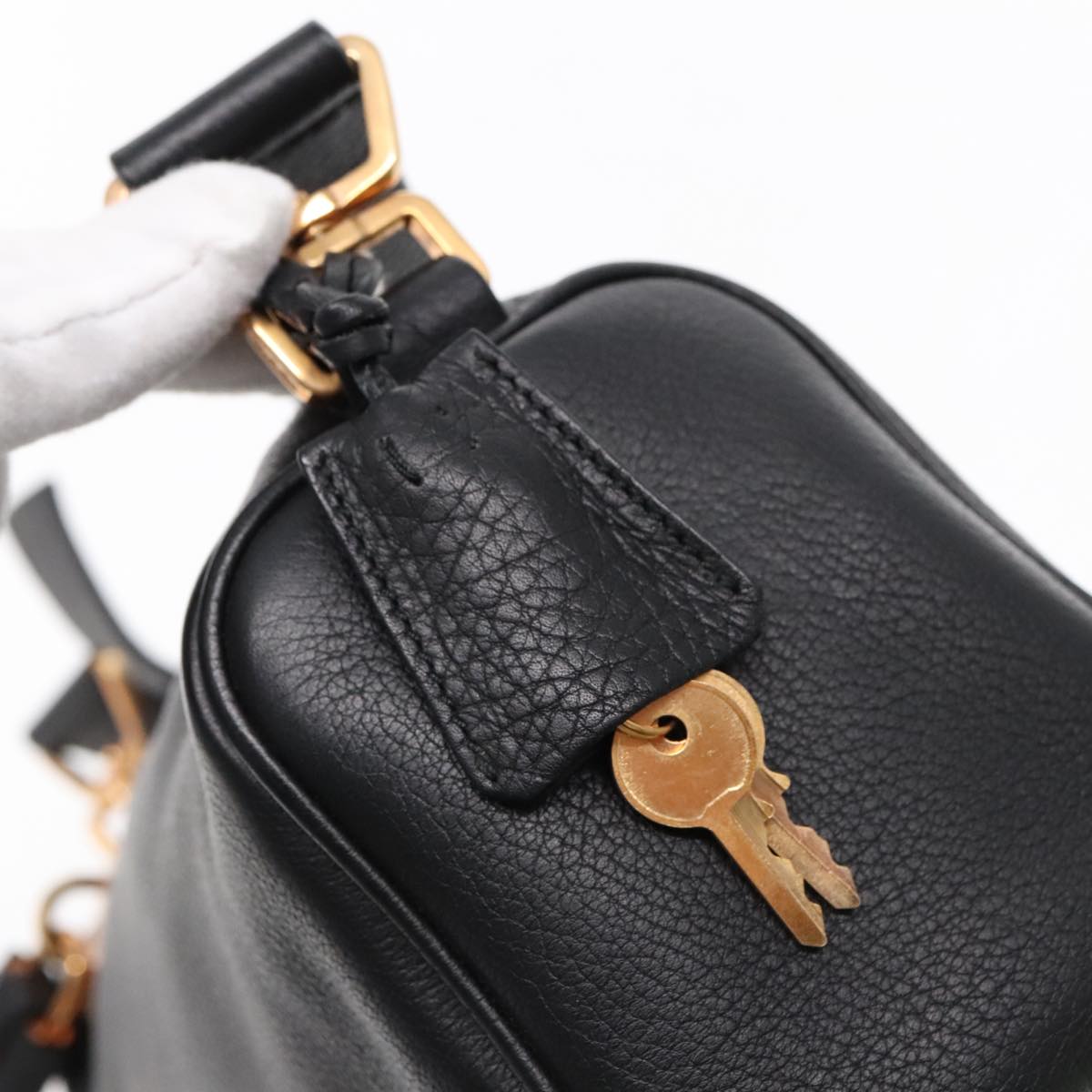 PRADA Shoulder Bag Leather Black Gold Auth 95900