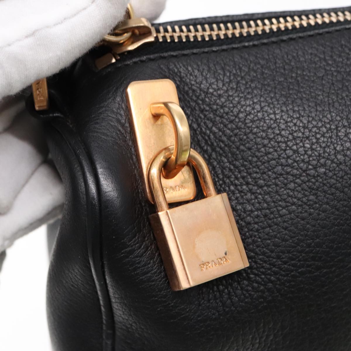 PRADA Shoulder Bag Leather Black Gold Auth 95900