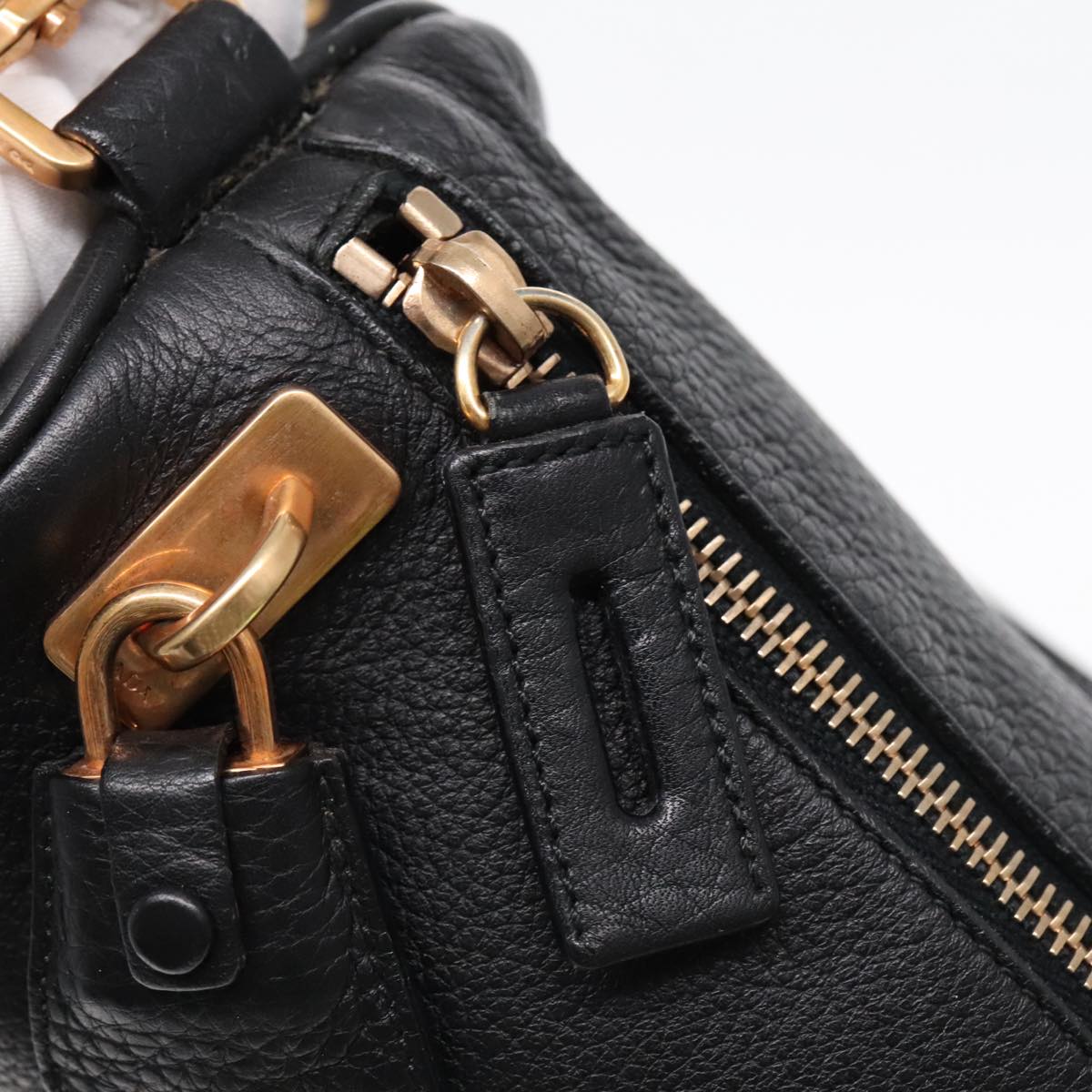 PRADA Shoulder Bag Leather Black Gold Auth 95900