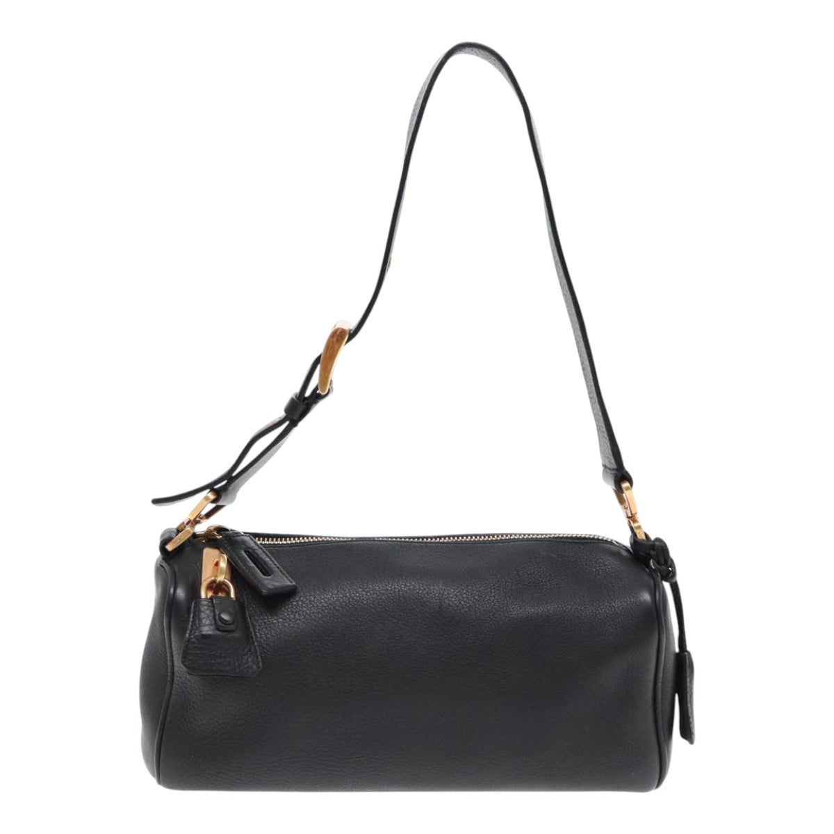 PRADA Shoulder Bag Leather Black Gold Auth 95900