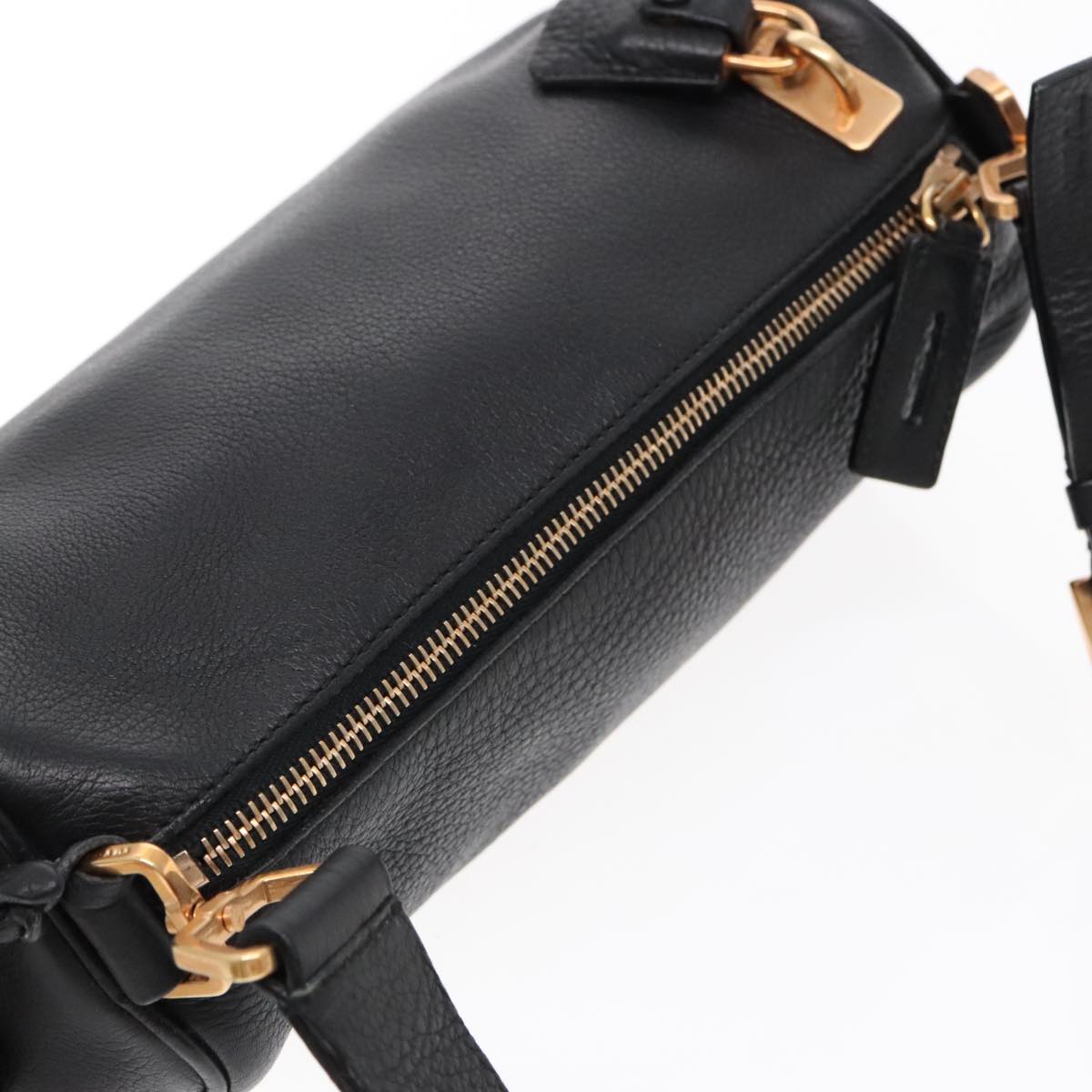 PRADA Shoulder Bag Leather Black Gold Auth 95900