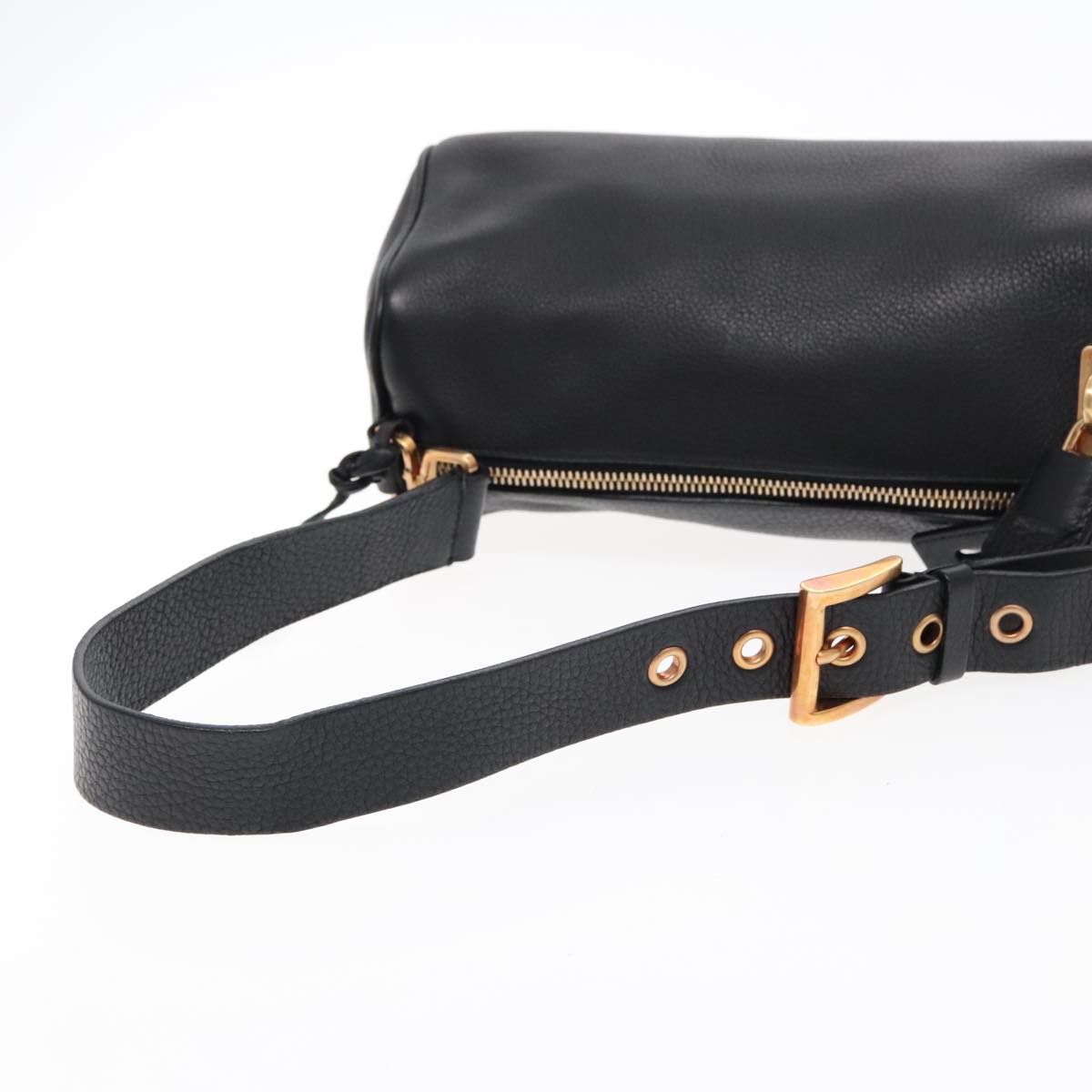 PRADA Shoulder Bag Leather Black Gold Auth 95900