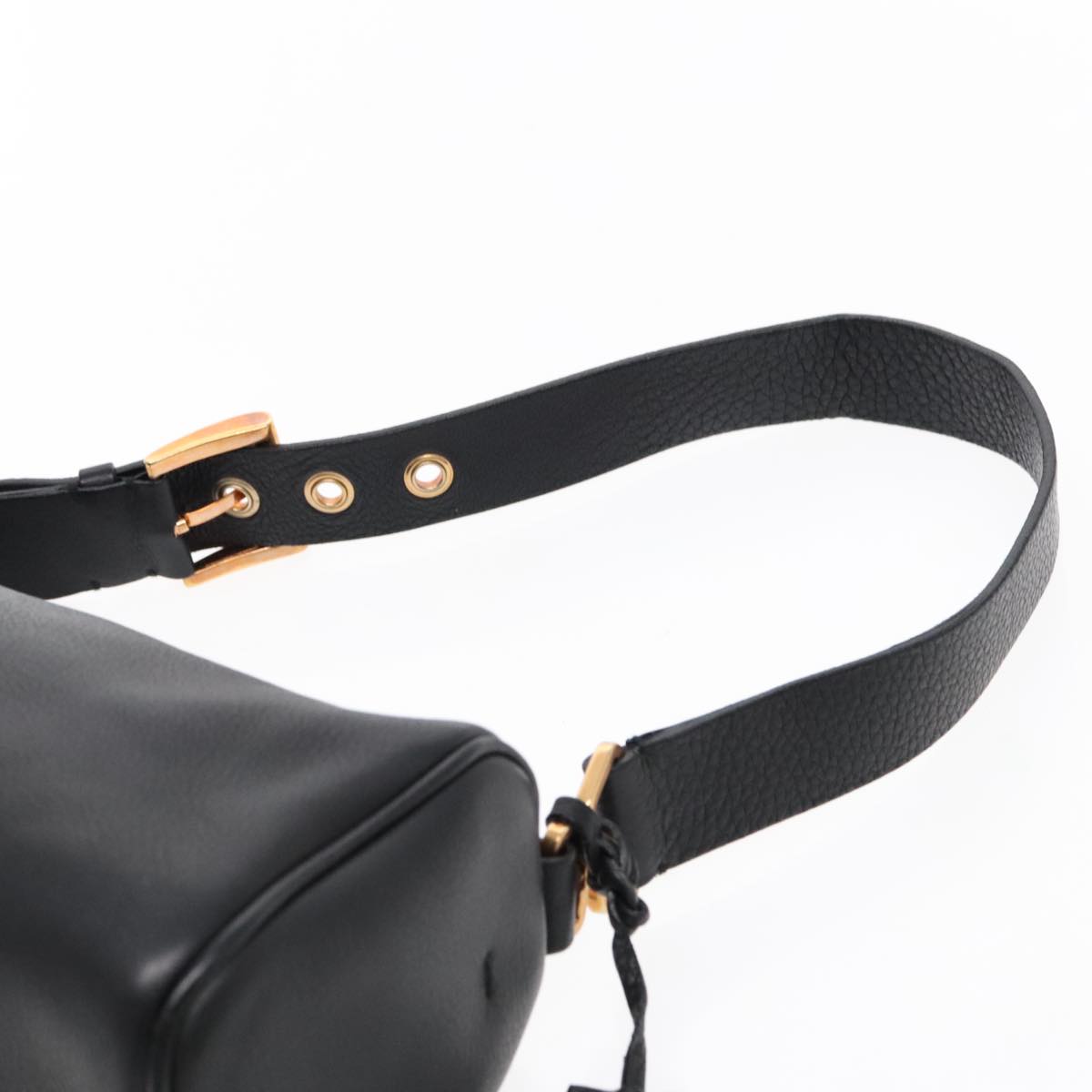 PRADA Shoulder Bag Leather Black Gold Auth 95900