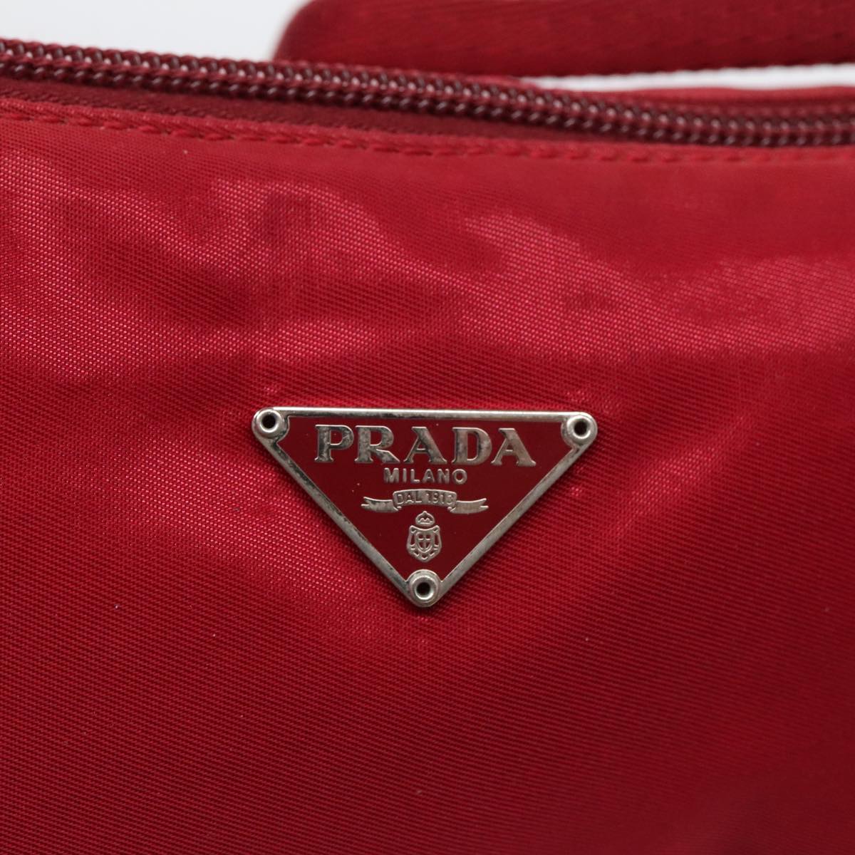 PRADA Accessory Pouch Nylon Red Silver Auth 95902