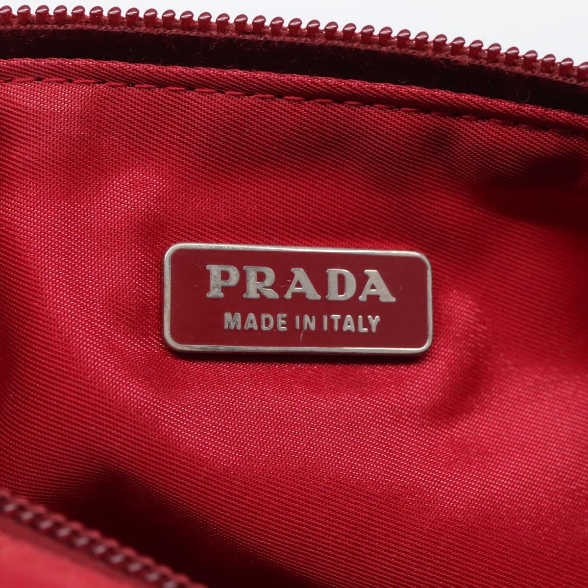 PRADA Accessory Pouch Nylon Red Silver Auth 95902