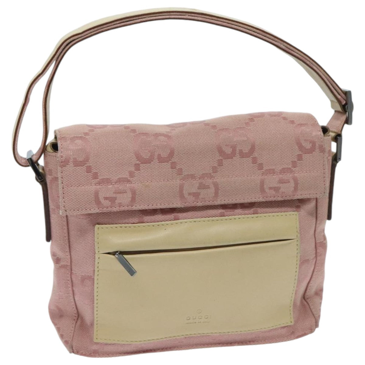 GUCCI GG Canvas Shoulder Bag Pink Silver Auth 95908