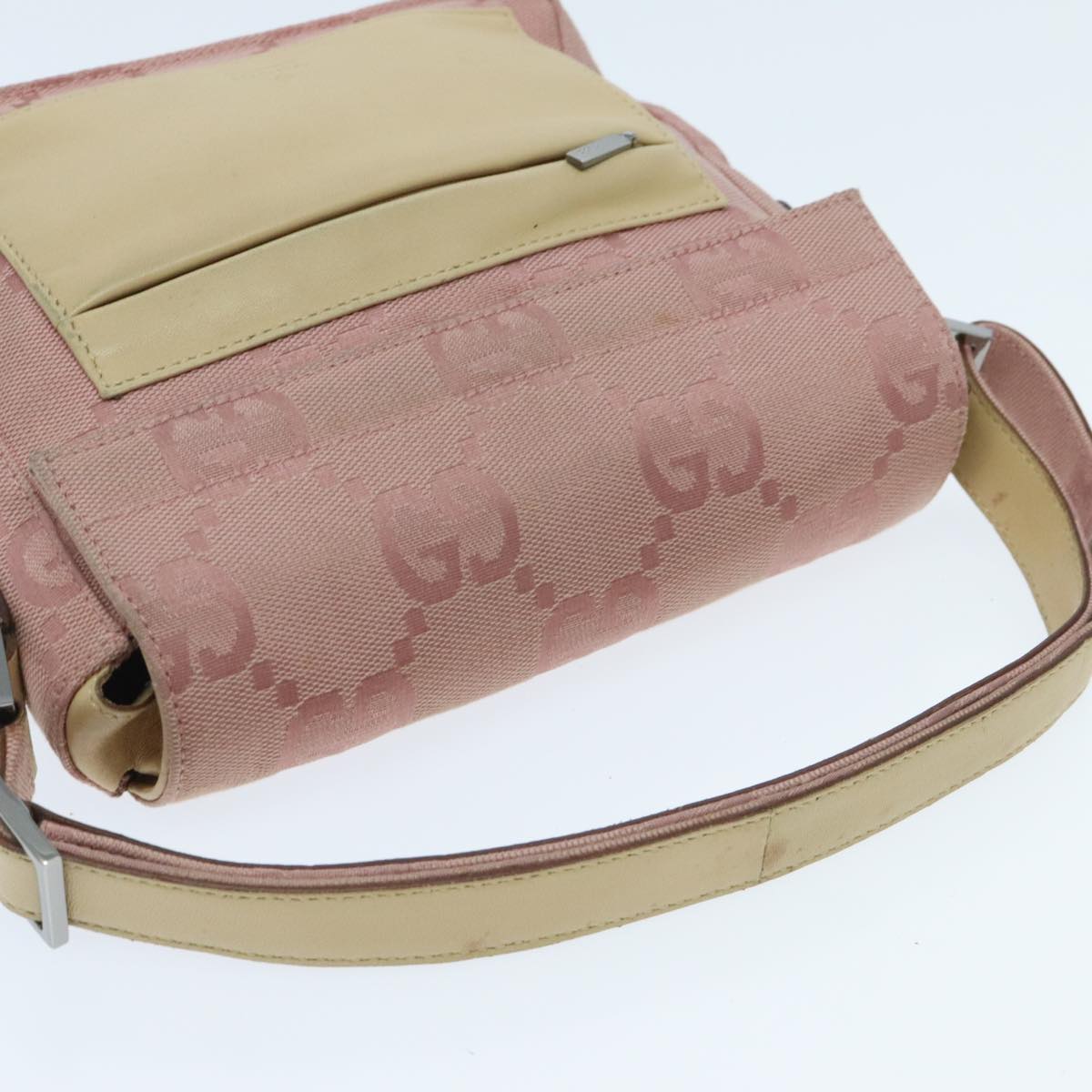 GUCCI GG Canvas Shoulder Bag Pink Silver Auth 95908