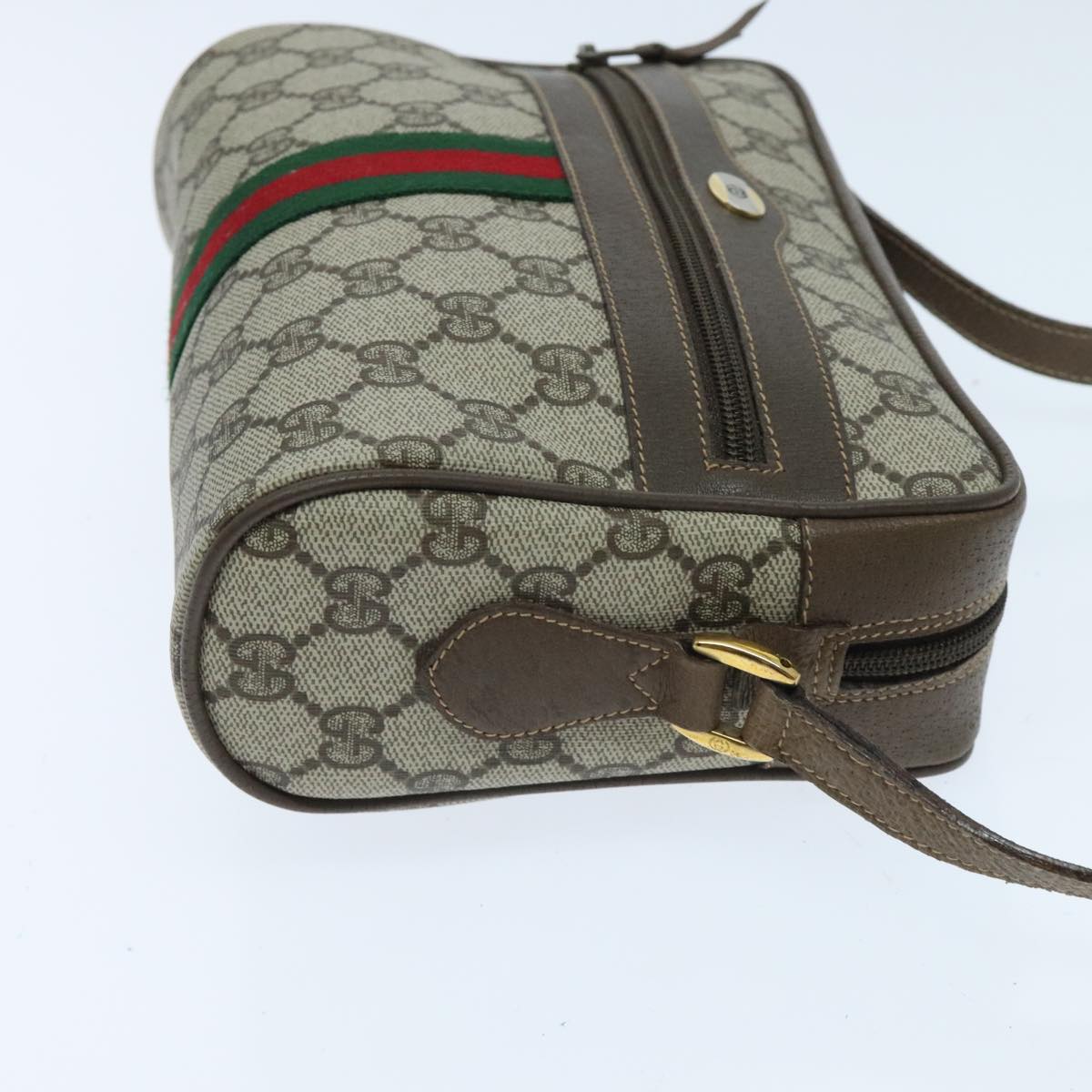 GUCCI GG Supreme Web Sherry Line Shoulder Bag PVC Beige Red 98 02 004 Auth 95914