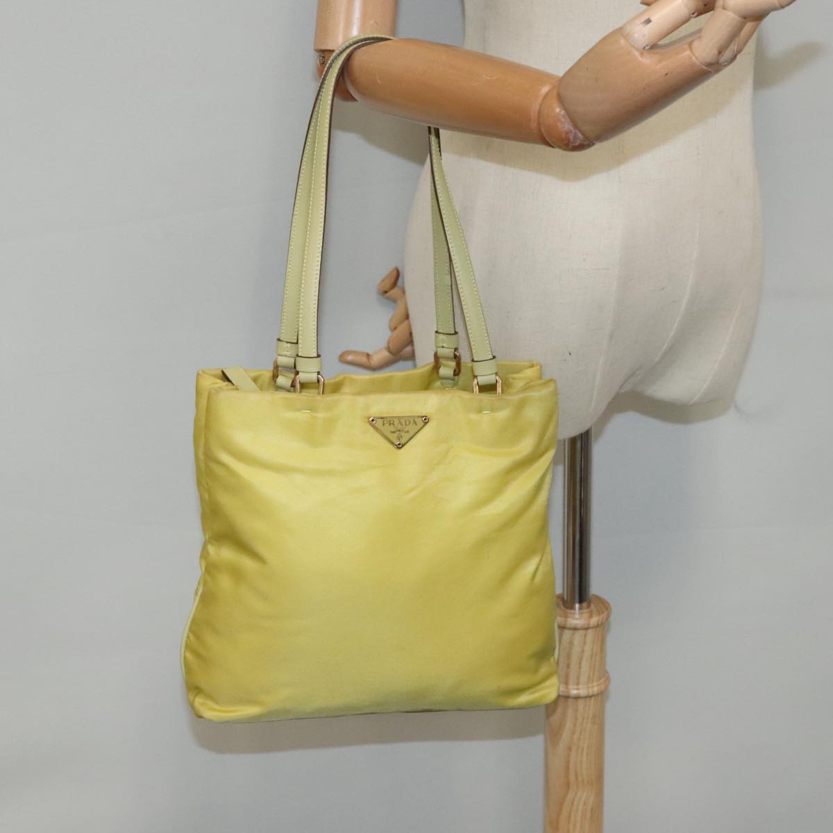 PRADA Tote Bag Nylon Yellow Gold Auth 95915