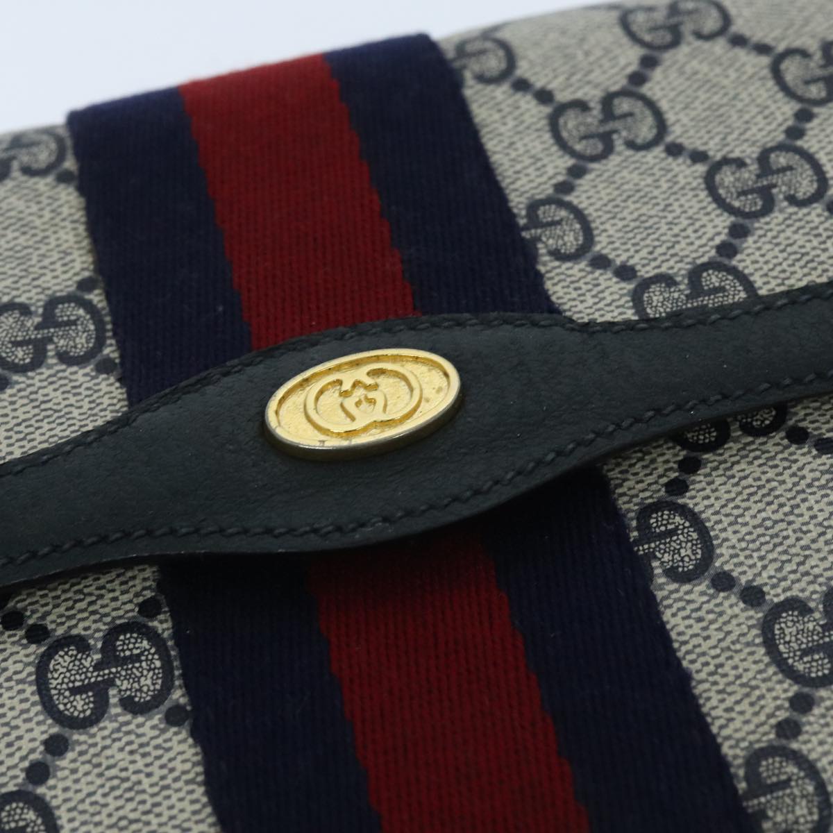 GUCCI GG Supreme Sherry Line Clutch Bag PVC Navy Red 89 01 007 Auth 95924