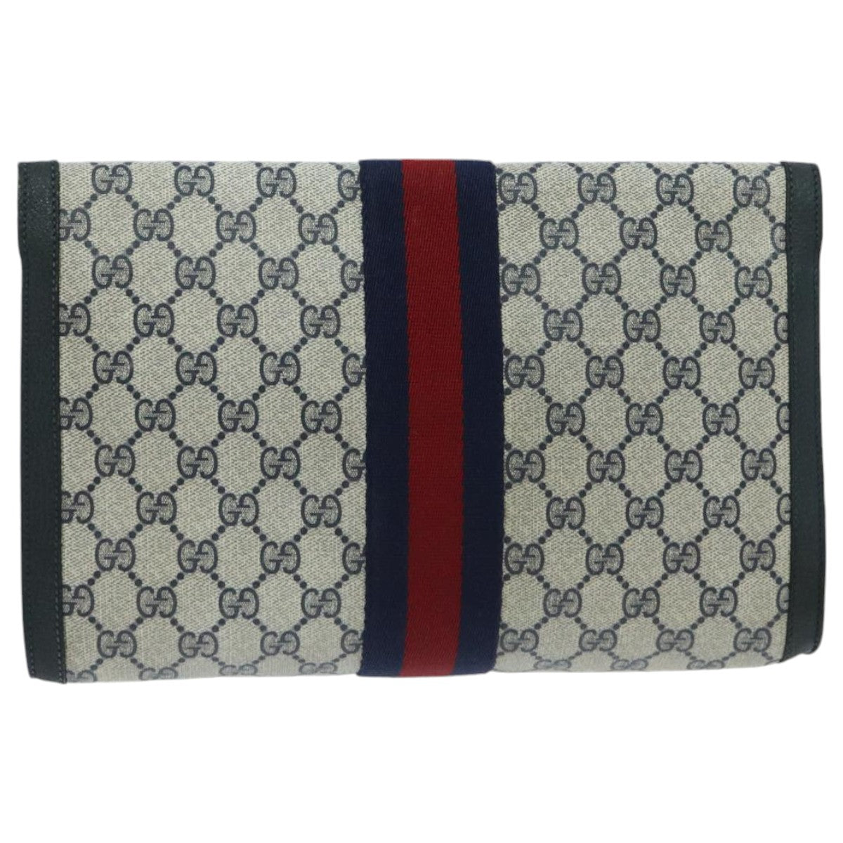 GUCCI GG Supreme Sherry Line Clutch Bag PVC Navy Red 89 01 007 Auth 95924