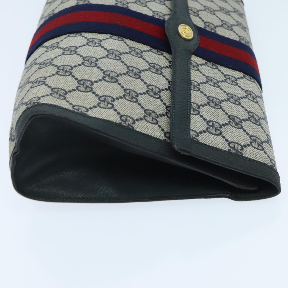 GUCCI GG Supreme Sherry Line Clutch Bag PVC Navy Red 89 01 007 Auth 95924