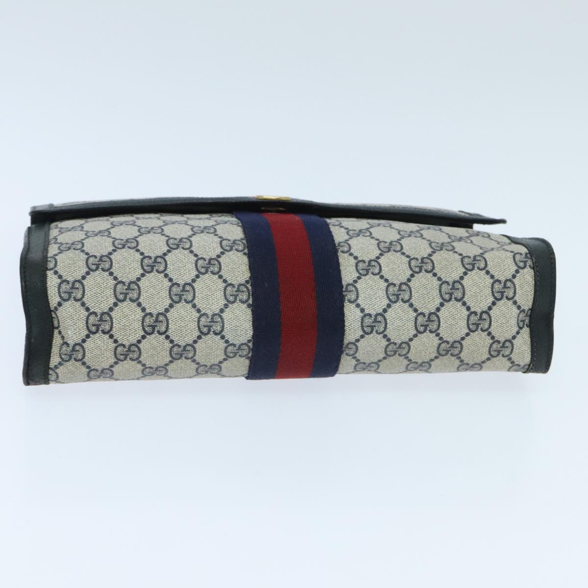 GUCCI GG Supreme Sherry Line Clutch Bag PVC Navy Red 89 01 007 Auth 95924