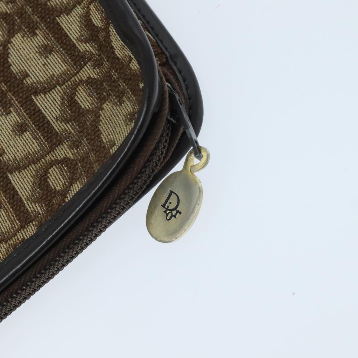 Christian Dior Trotter Canvas Clutch Bag Beige Gold Auth 95960