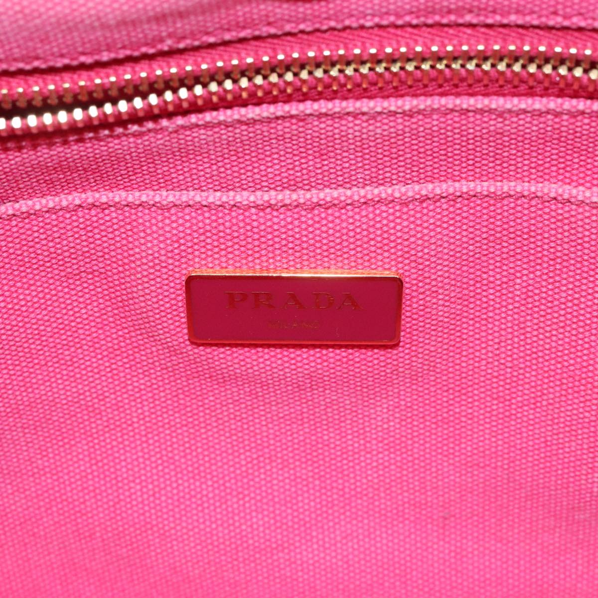 PRADA Canapa PM Hand Bag Canvas 2way Pink Gold Auth 95962