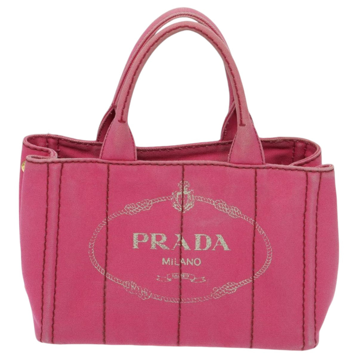 PRADA Canapa PM Hand Bag Canvas 2way Pink Gold Auth 95962