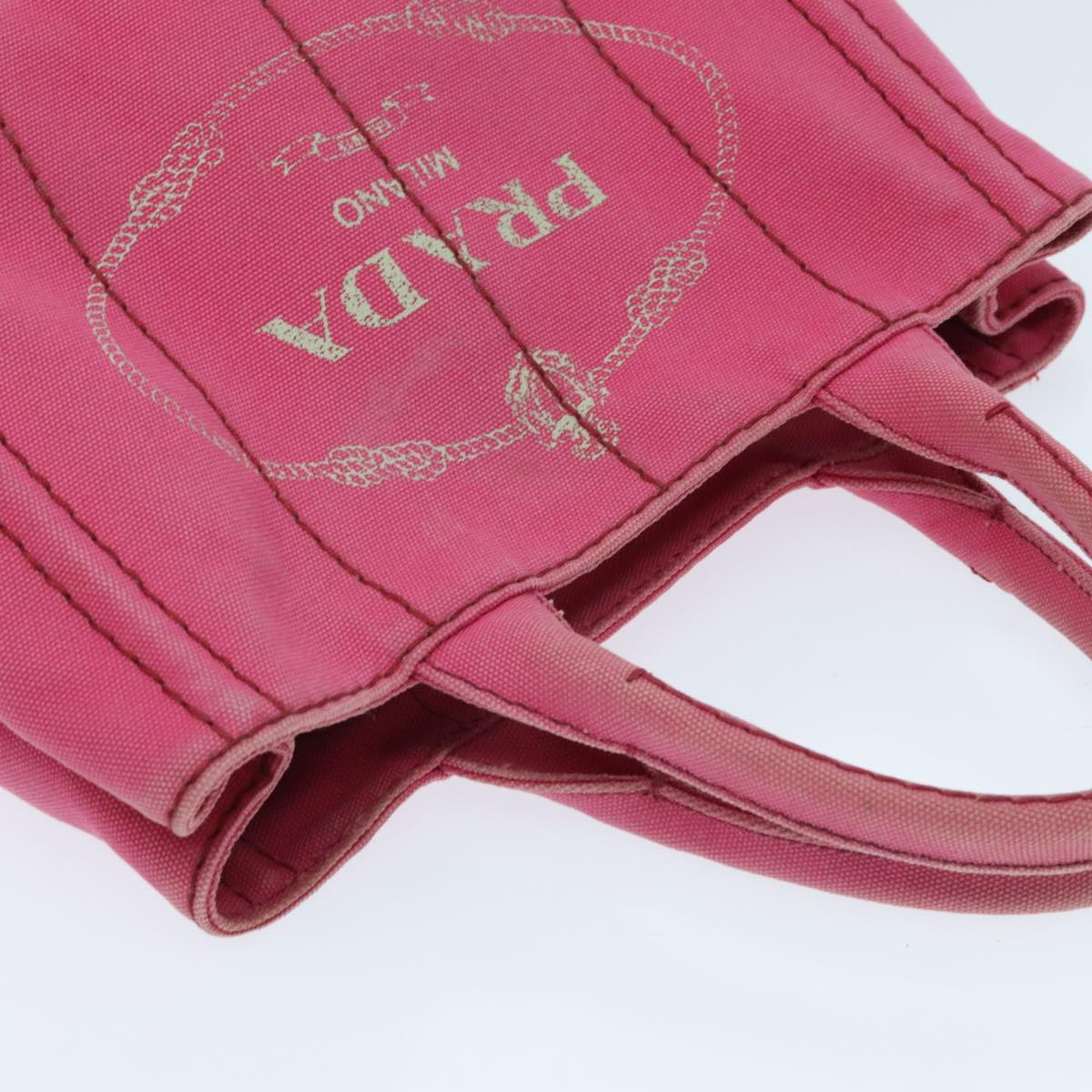 PRADA Canapa PM Hand Bag Canvas 2way Pink Gold Auth 95962