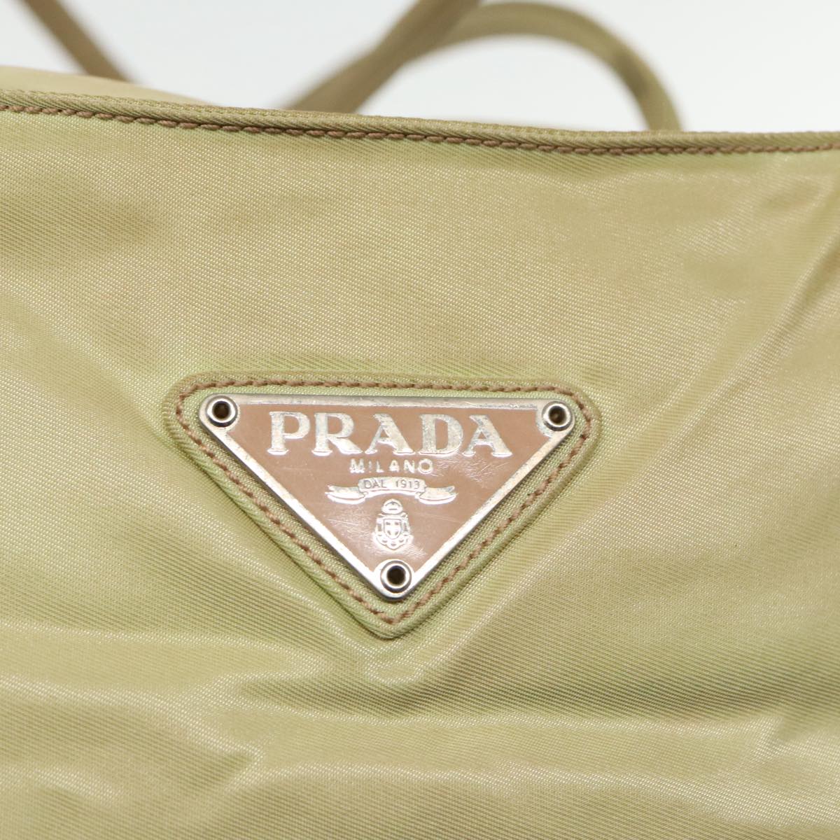 PRADA Tote Bag Nylon Beige Auth 95965