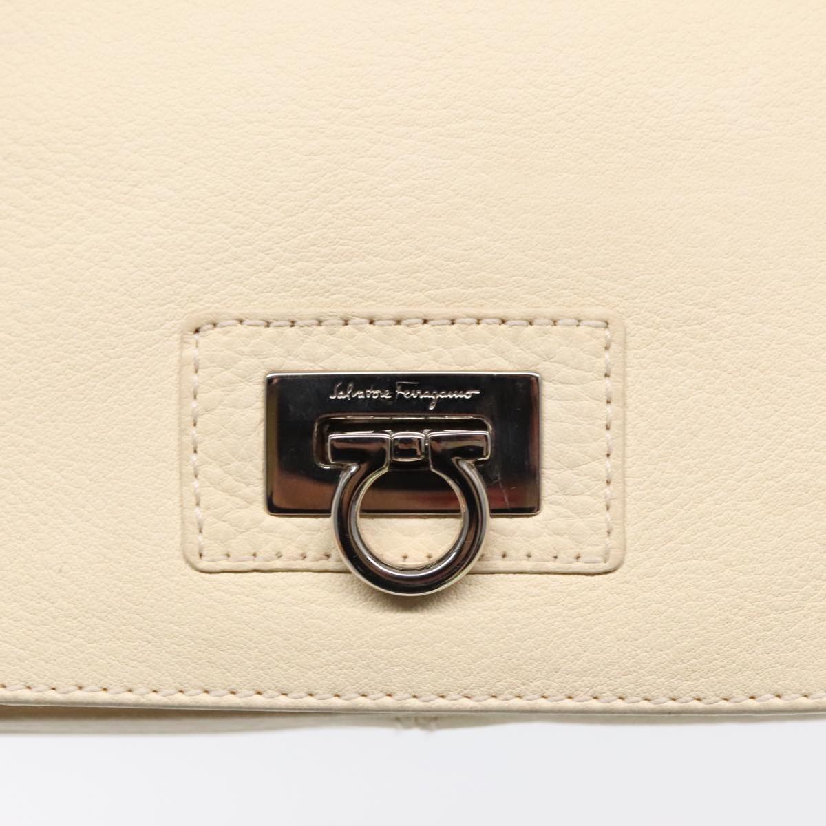 Salvatore Ferragamo Gancini Shoulder Bag Leather Cream Silver Auth 95977