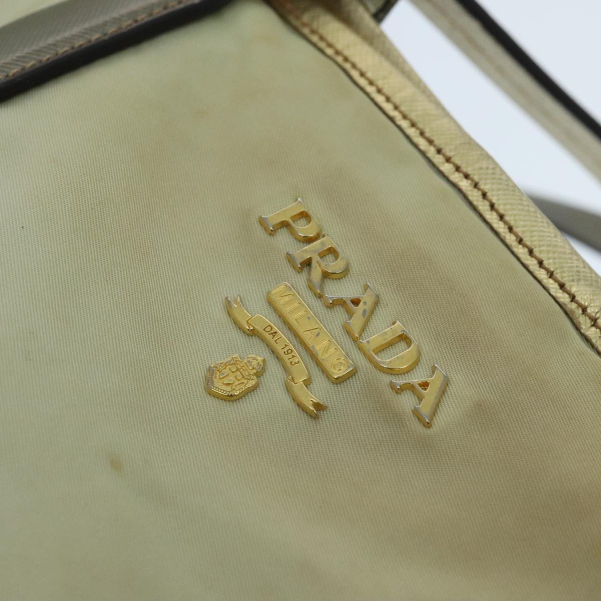 PRADA Tote Bag Nylon Cream Gold Auth 95978