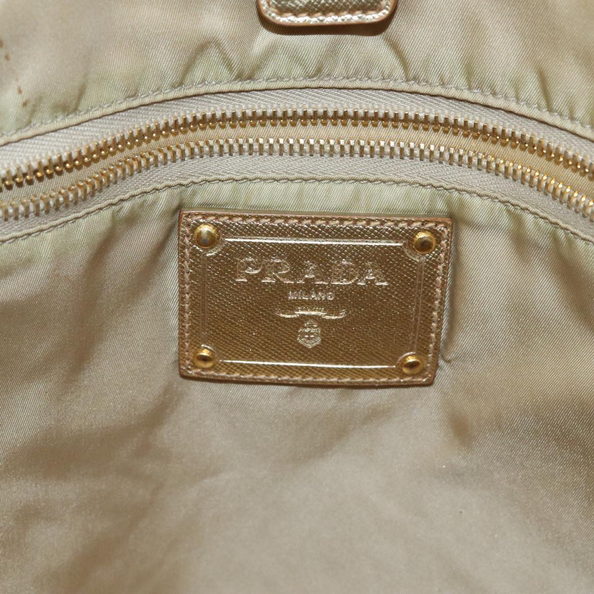 PRADA Tote Bag Nylon Cream Gold Auth 95978