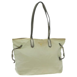 PRADA Tote Bag Nylon Cream Gold Auth 95978