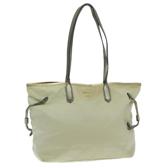 PRADA Tote Bag Nylon Cream Gold Auth 95978