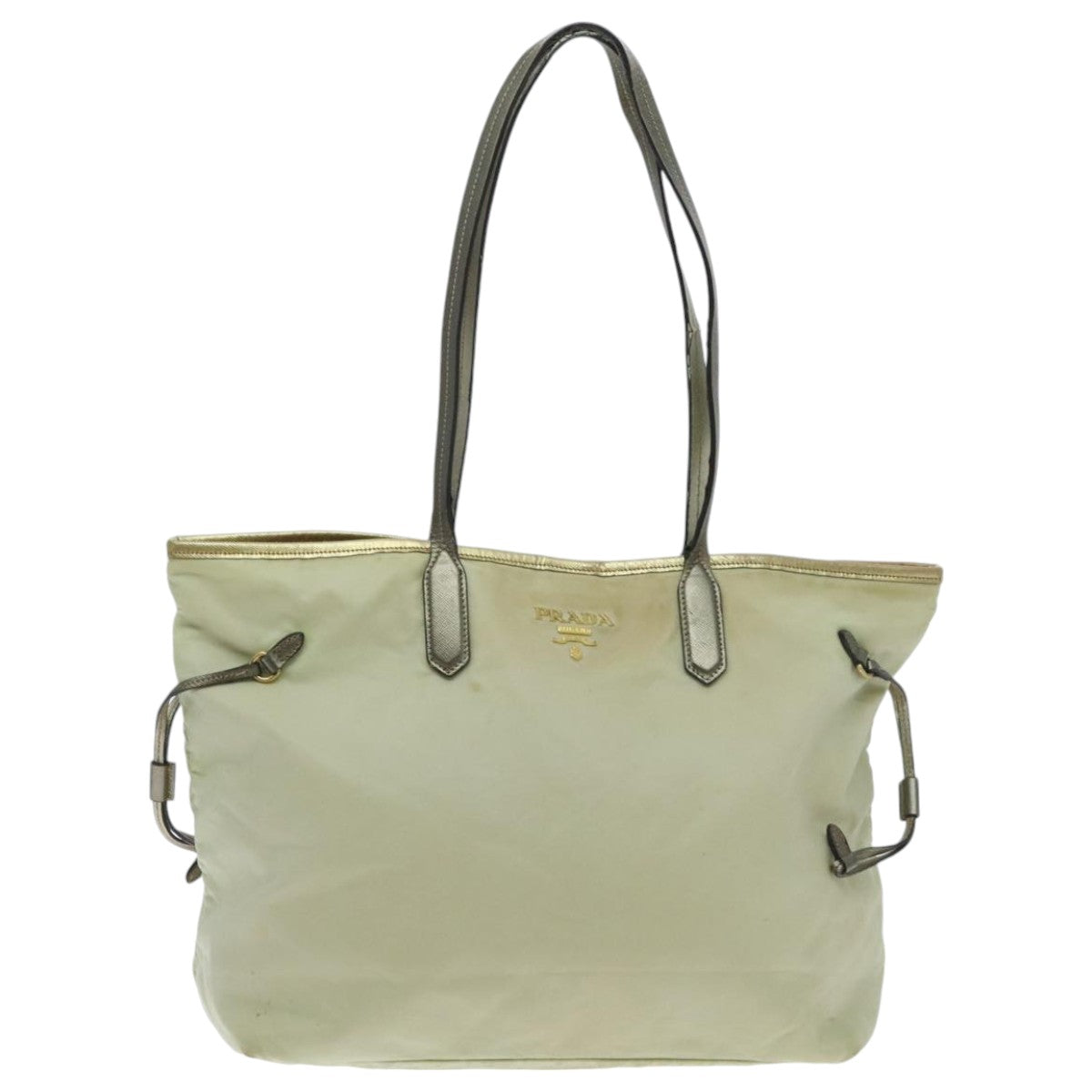 PRADA Tote Bag Nylon Cream Gold Auth 95978