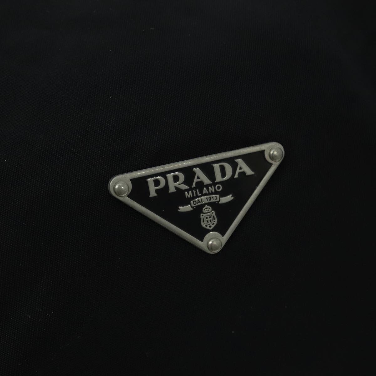 PRADA Boston Bag Nylon Black Silver Auth 95994