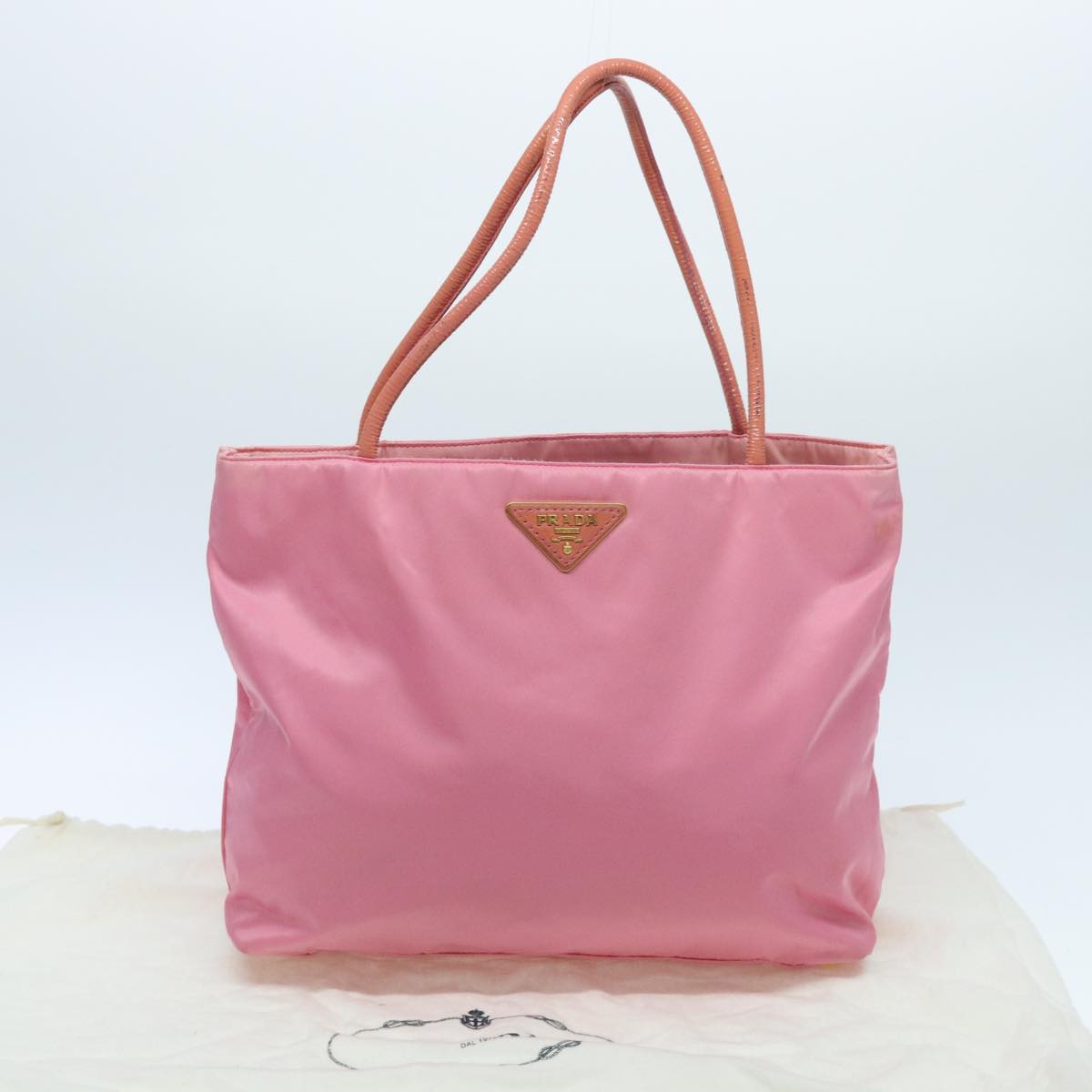 PRADA Tote Bag Nylon Pink Gold Auth 95997