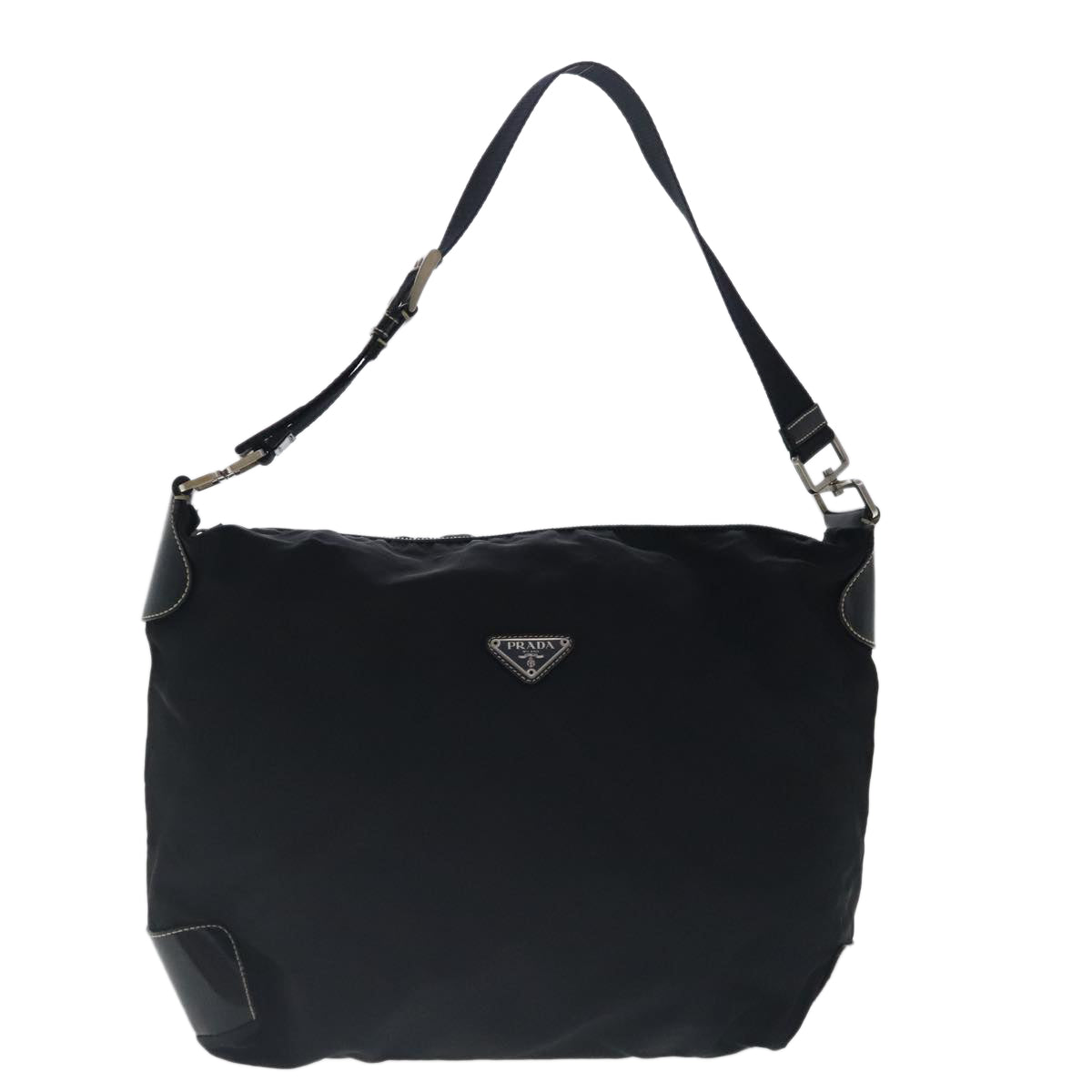 PRADA Shoulder Bag Nylon Black Silver Auth 96001