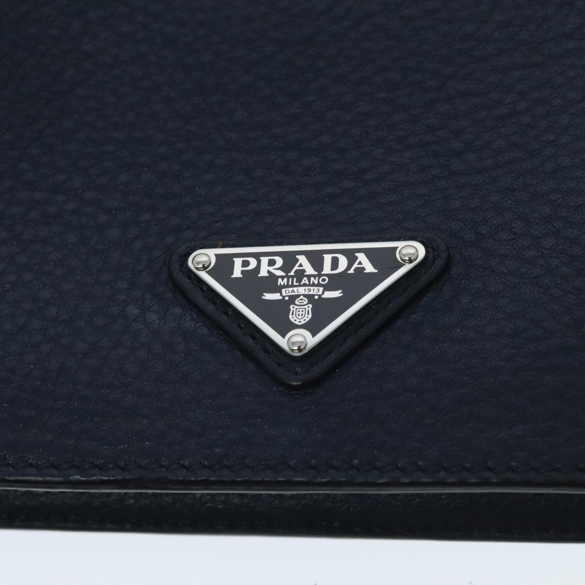 PRADA Clutch Bag Leather Navy Silver Auth 96005