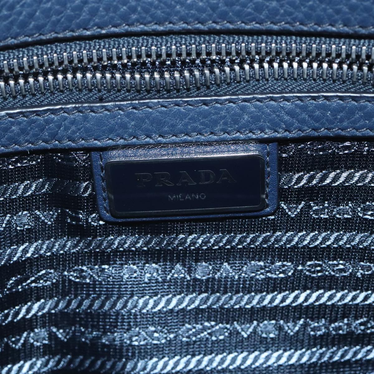 PRADA Clutch Bag Leather Navy Silver Auth 96005