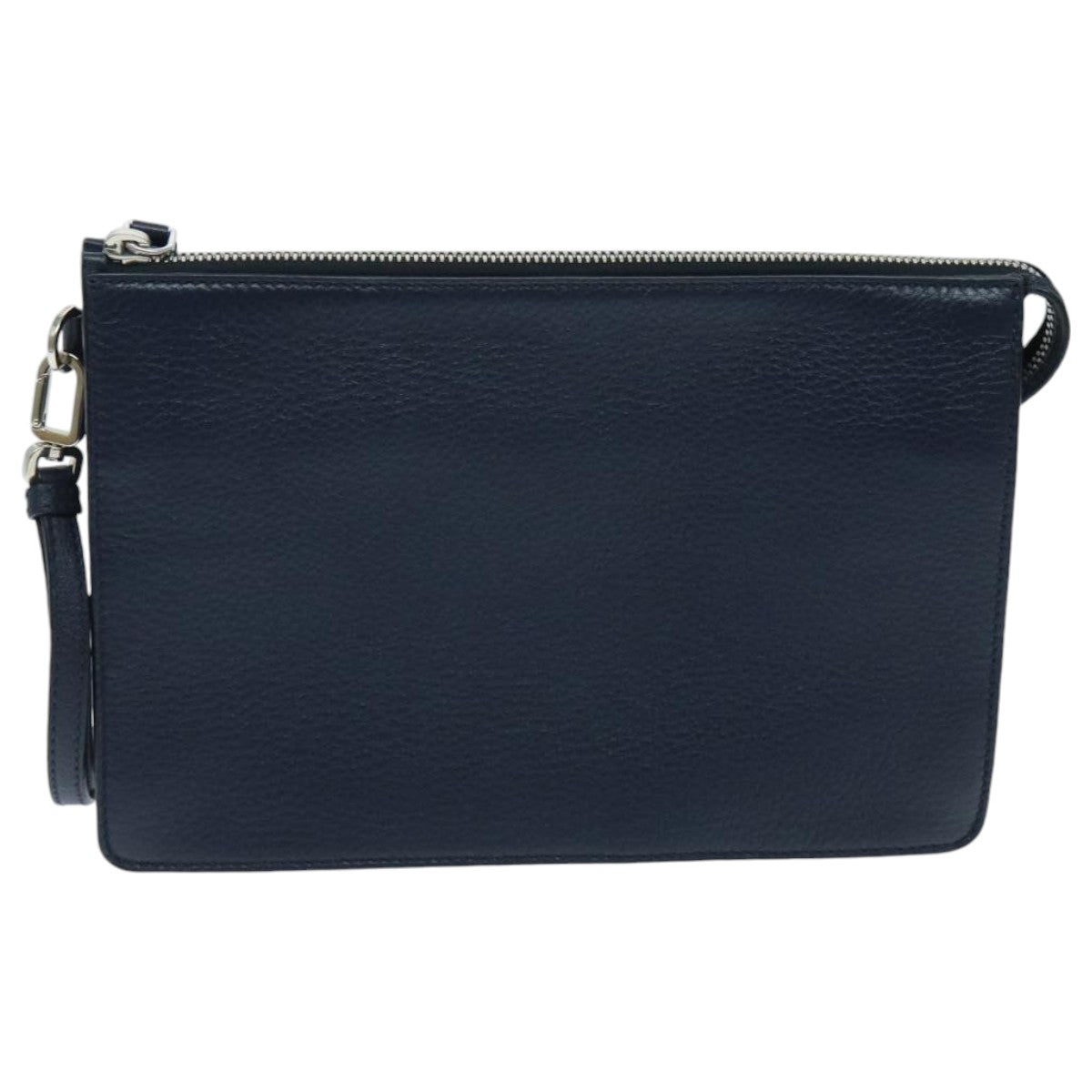 PRADA Clutch Bag Leather Navy Silver Auth 96005 - 0