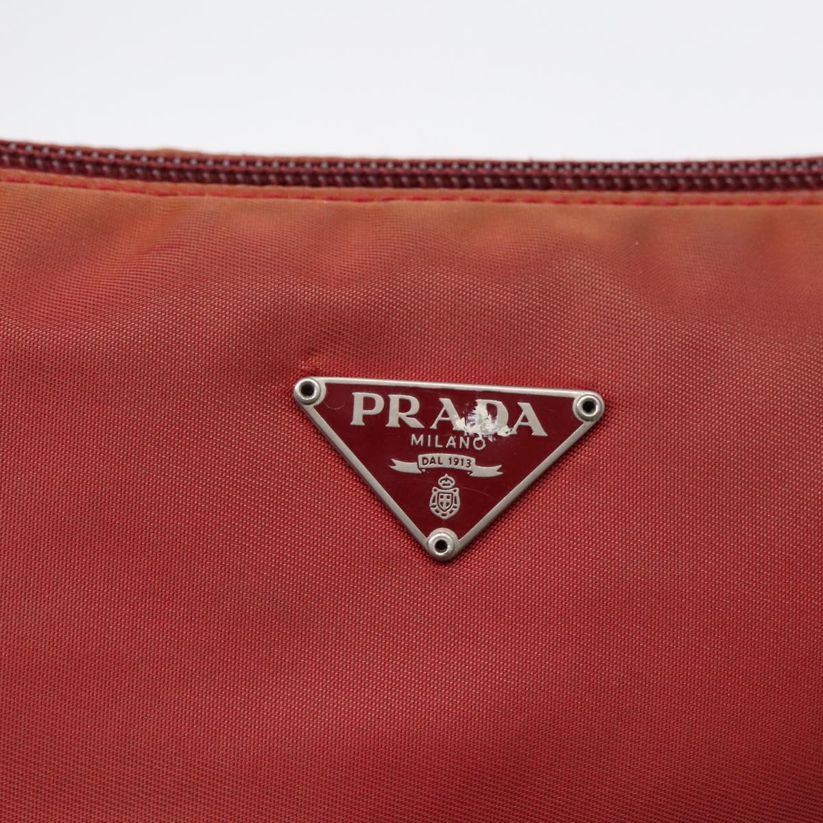 PRADA Accessory Pouch Nylon Red Silver Auth 96011