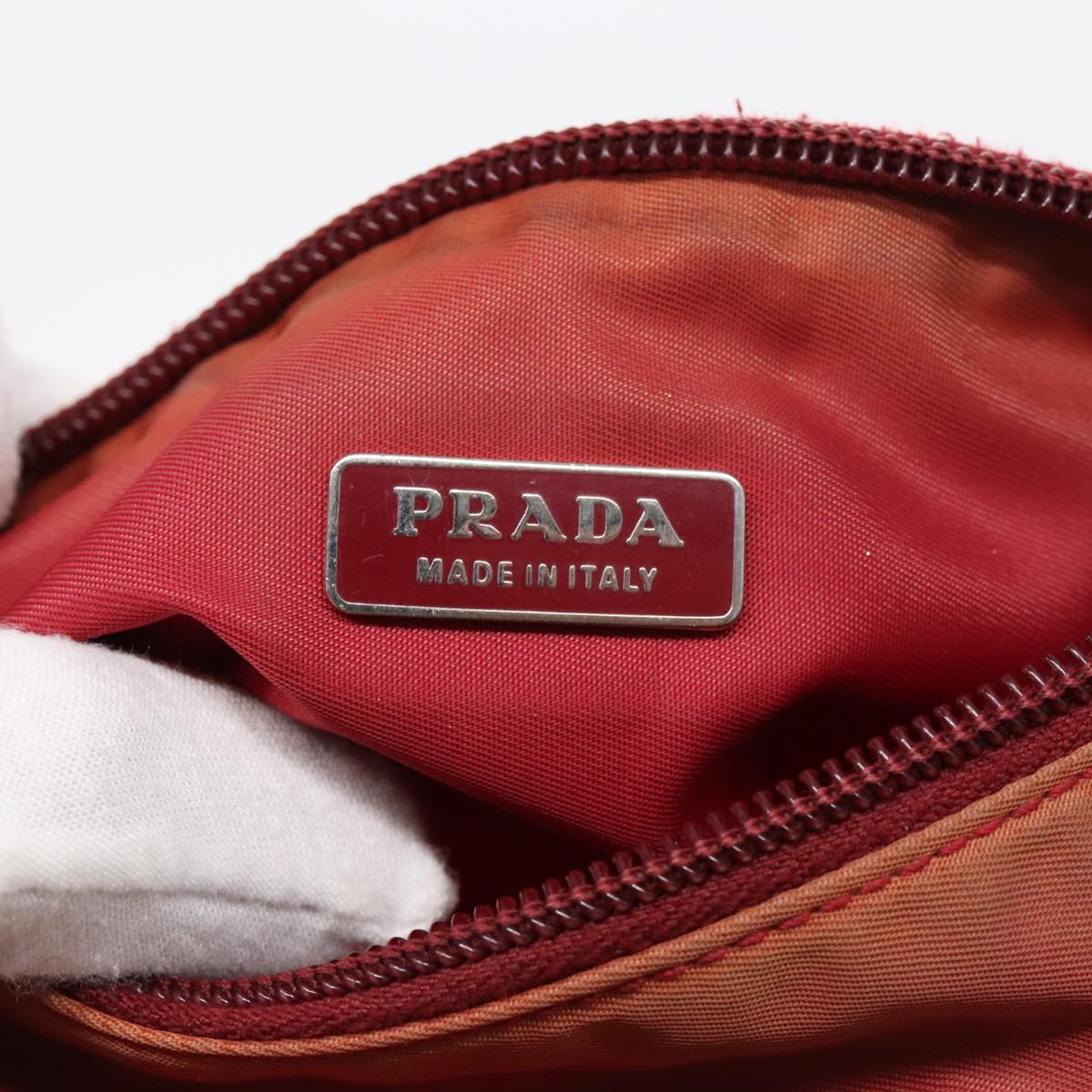 PRADA Accessory Pouch Nylon Red Silver Auth 96011