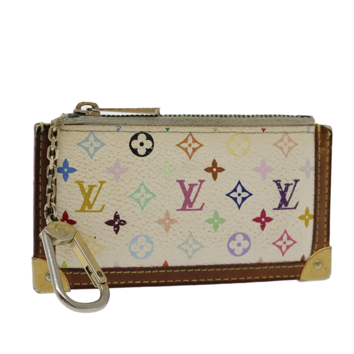 LOUIS VUITTON Multicolor Pochette Cles Coin Purse White M92655 LV Auth 96016