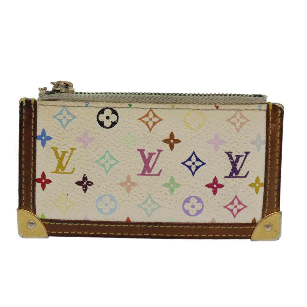 LOUIS VUITTON Multicolor Pochette Cles Coin Purse White M92655 LV Auth 96016