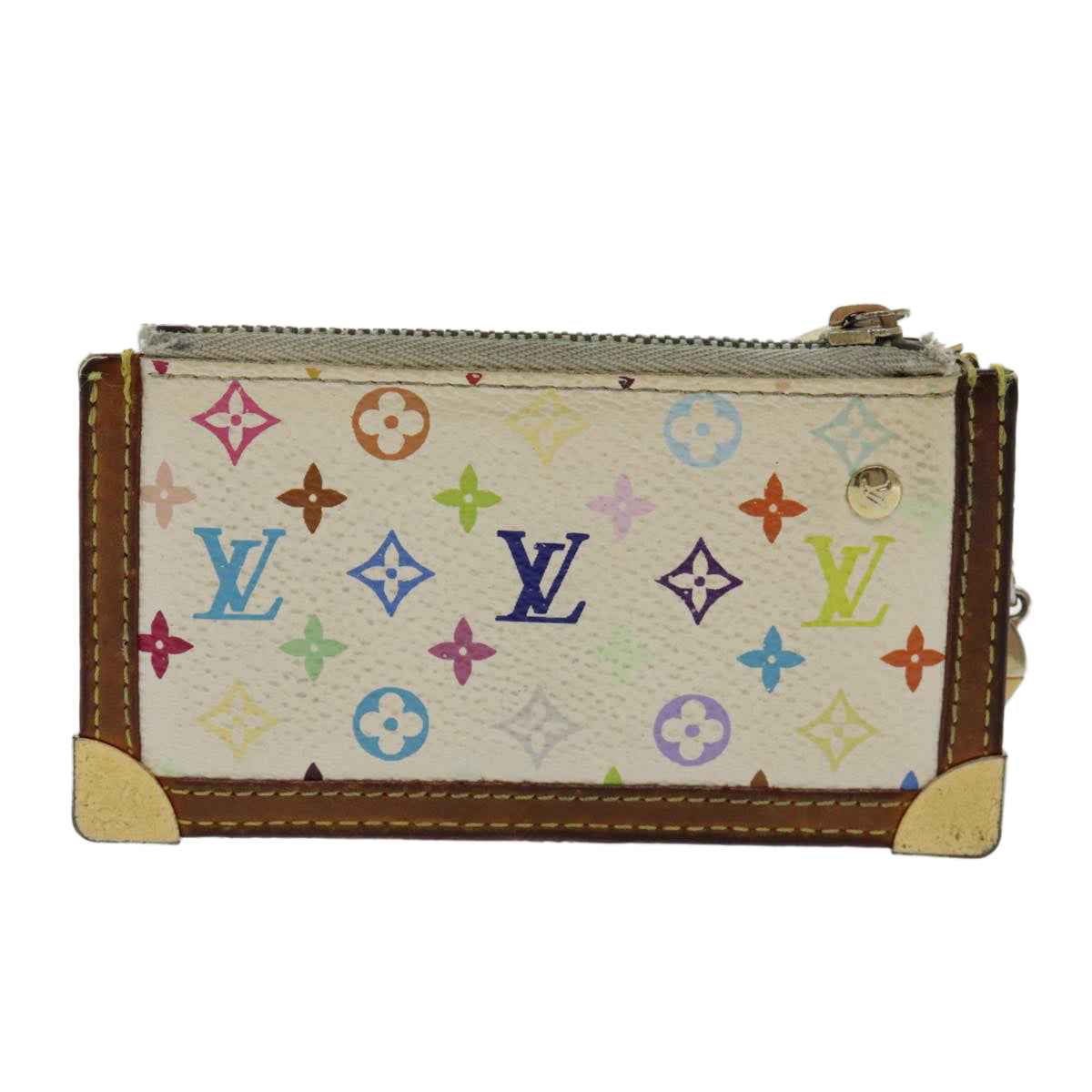 LOUIS VUITTON Multicolor Pochette Cles Coin Purse White M92655 LV Auth 96016 - 0