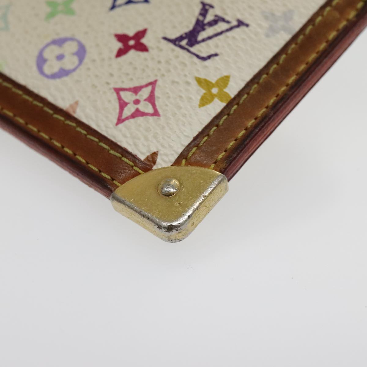 LOUIS VUITTON Multicolor Pochette Cles Coin Purse White M92655 LV Auth 96016