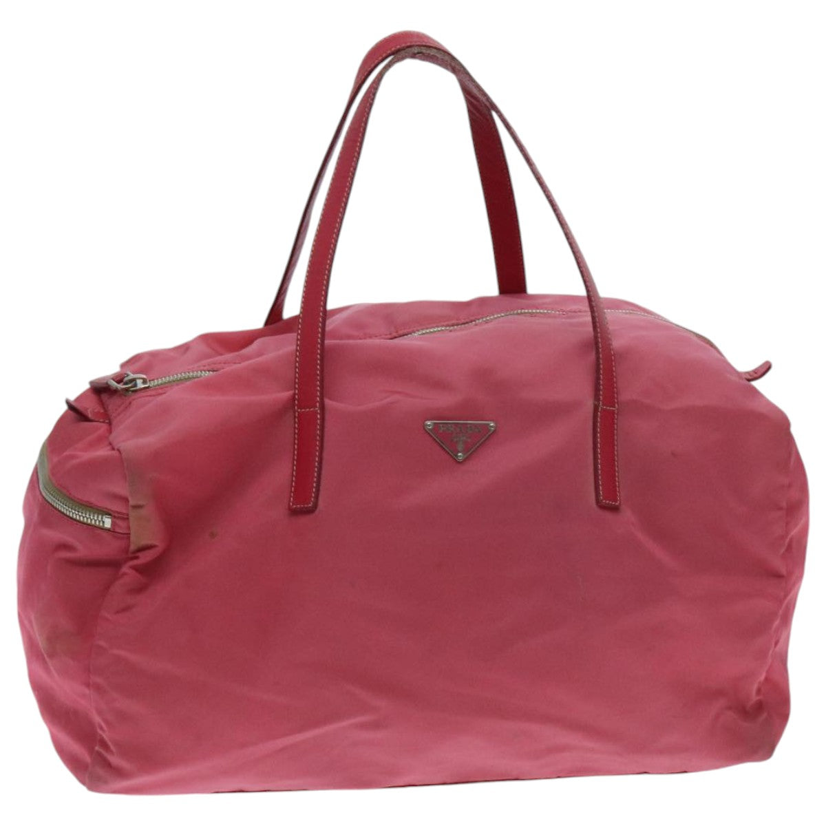 PRADA Boston Bag Nylon Pink Silver Auth 96025