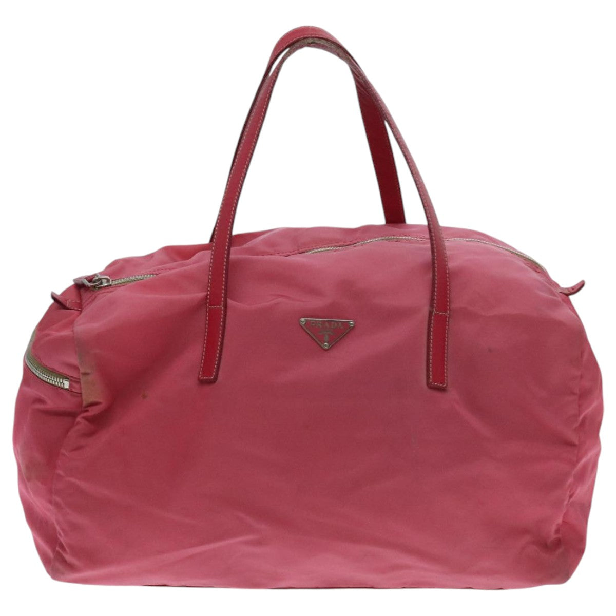 PRADA Boston Bag Nylon Pink Silver Auth 96025