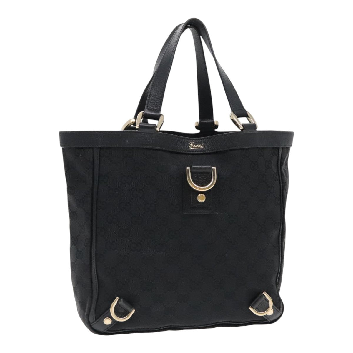 GUCCI GG Canvas Tote Bag Black Gold 130739 Auth 96043