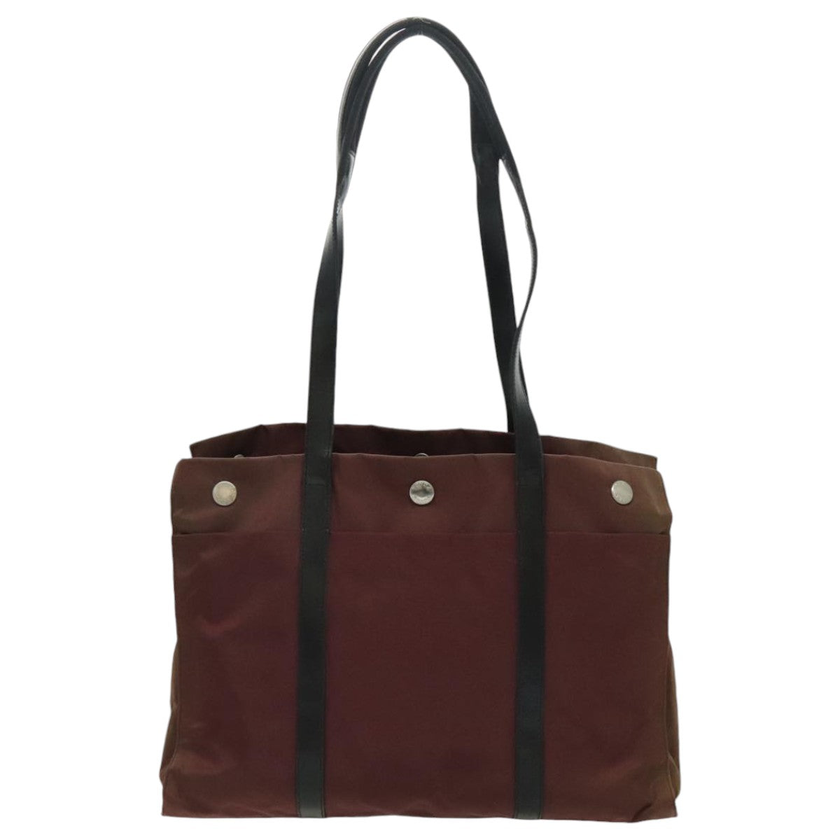 PRADA Tote Bag Nylon Bordeaux Silver Auth 96068