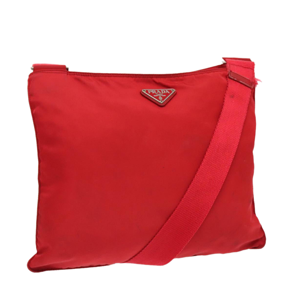 PRADA Shoulder Bag Nylon Red Silver Auth 96070