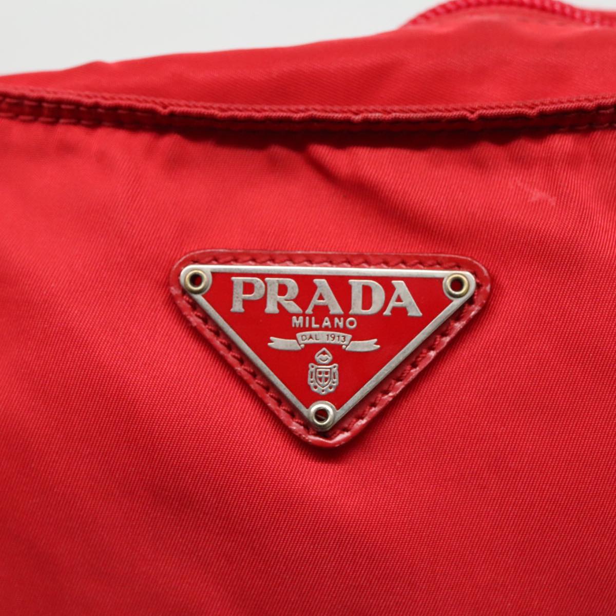 PRADA Shoulder Bag Nylon Red Silver Auth 96070