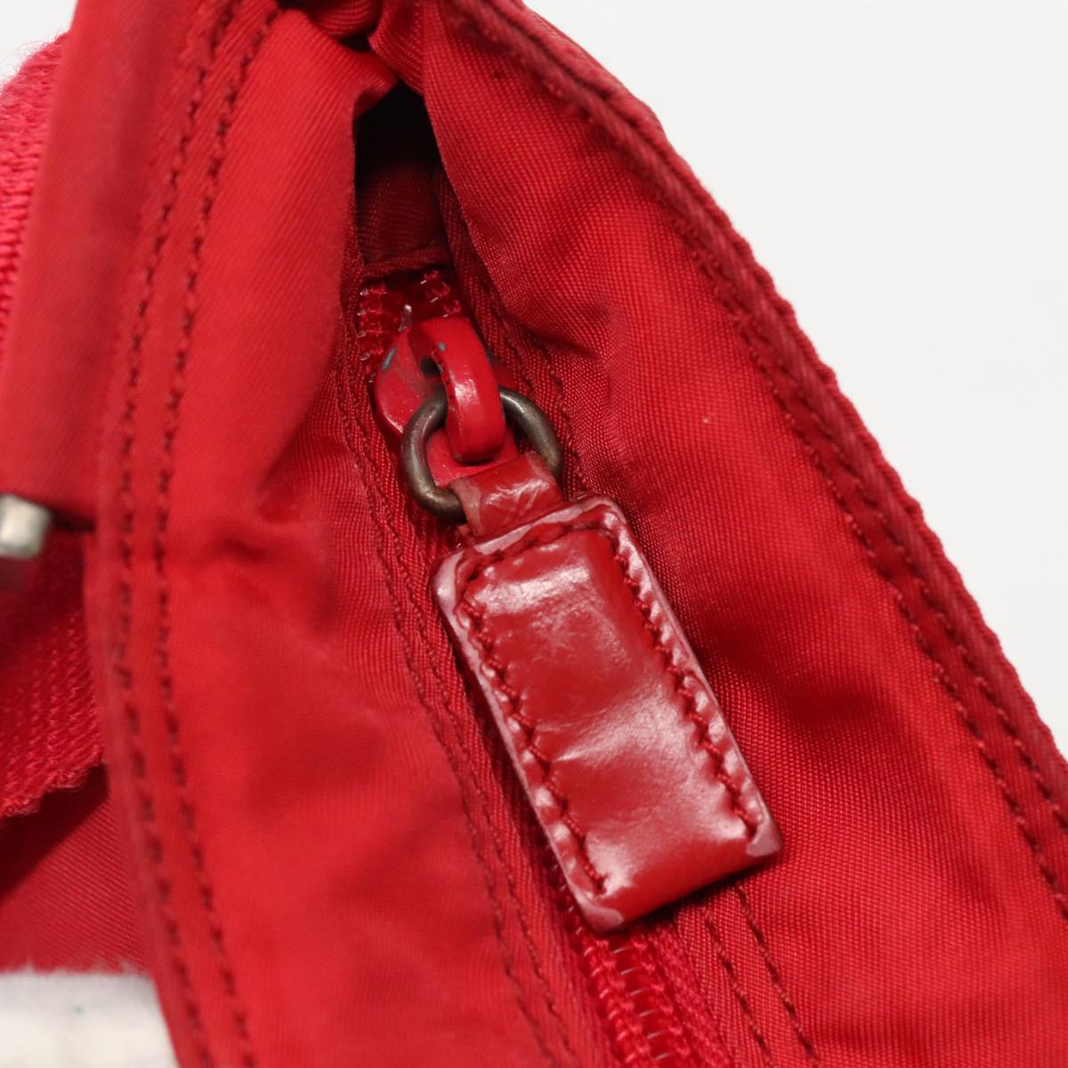 PRADA Shoulder Bag Nylon Red Silver Auth 96070