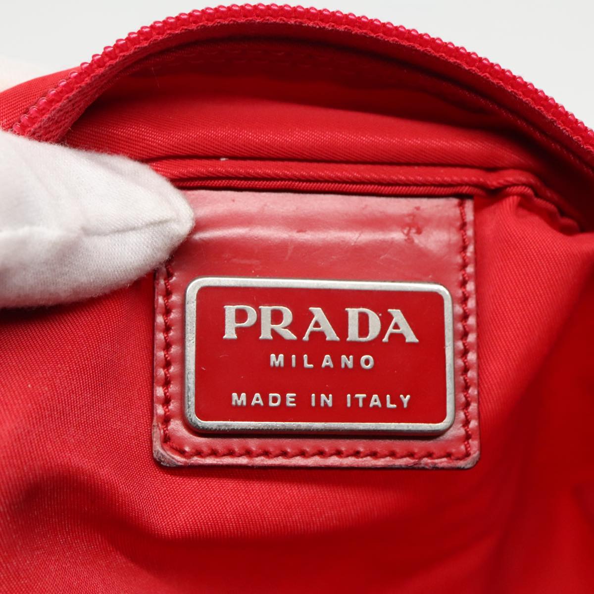 PRADA Shoulder Bag Nylon Red Silver Auth 96070