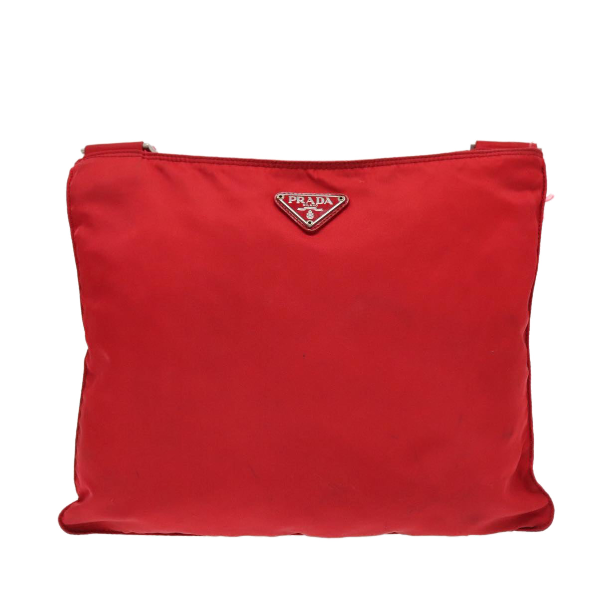 PRADA Shoulder Bag Nylon Red Silver Auth 96070