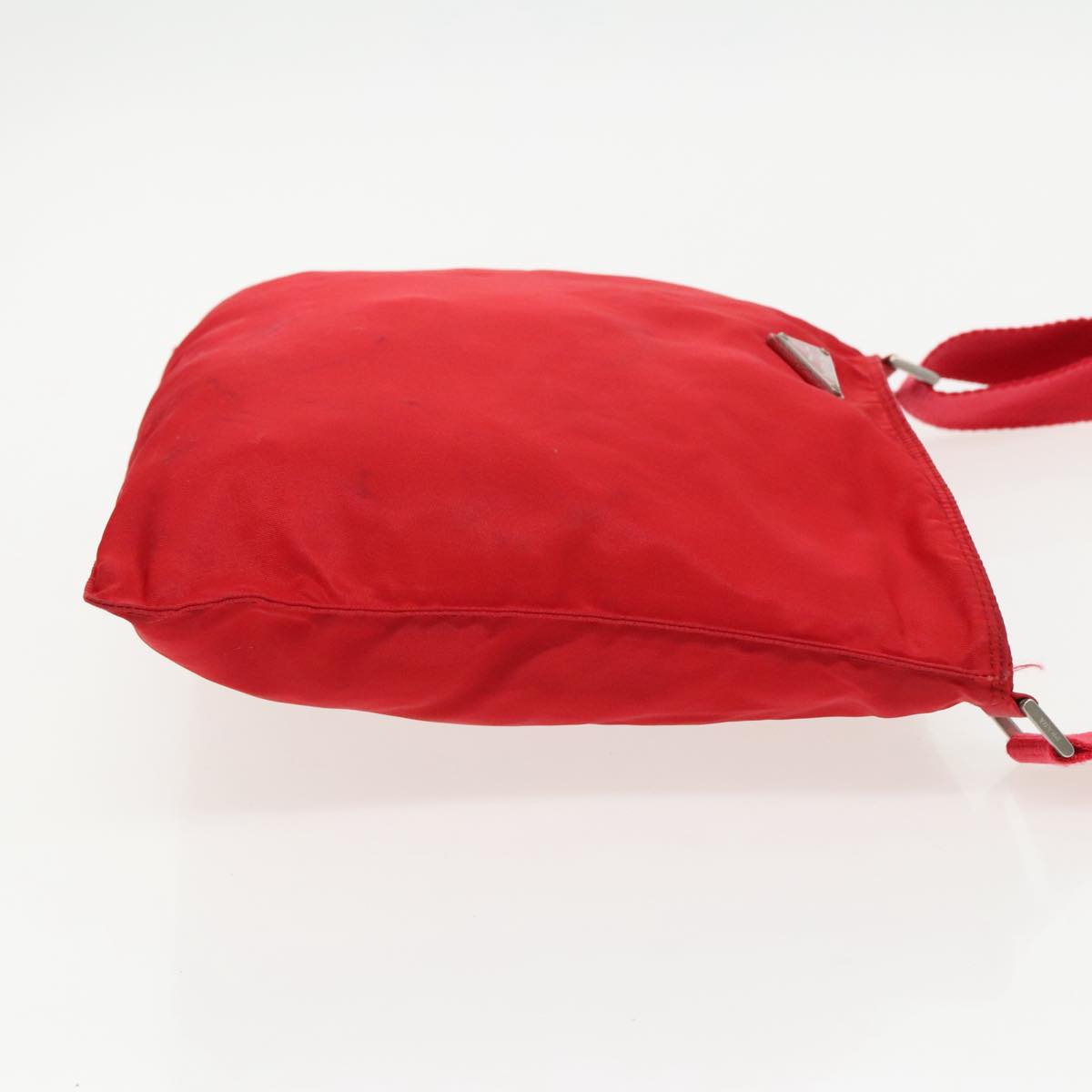 PRADA Shoulder Bag Nylon Red Silver Auth 96070